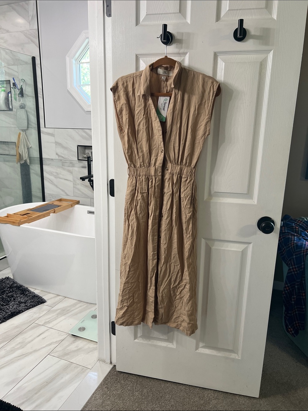 Thread & Supply Tencel Utility Maxi Shirt Dress Tan XS NWT